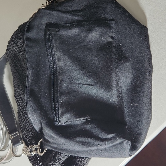 Crochet Purse Hobo Womens shoulder bag black flower - Picture 10 of 13